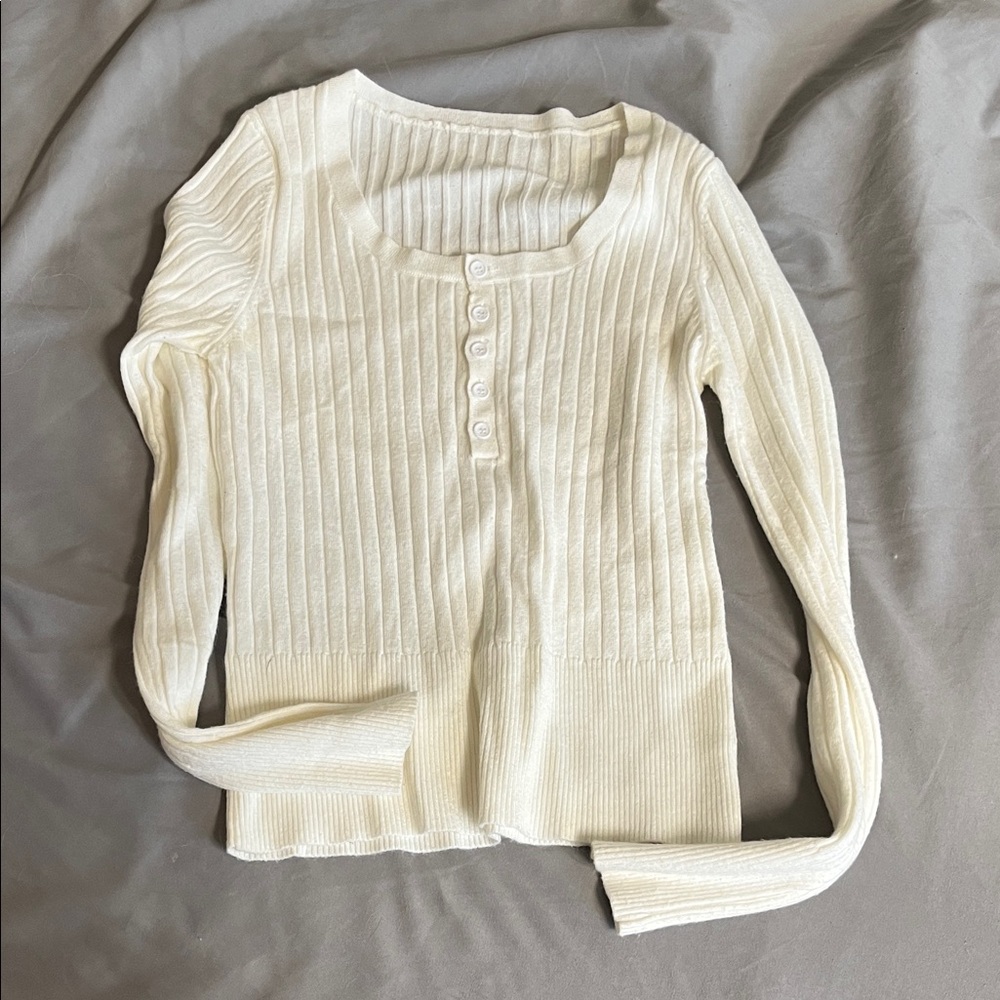 Women's Cream Ribbed Button-Up Top